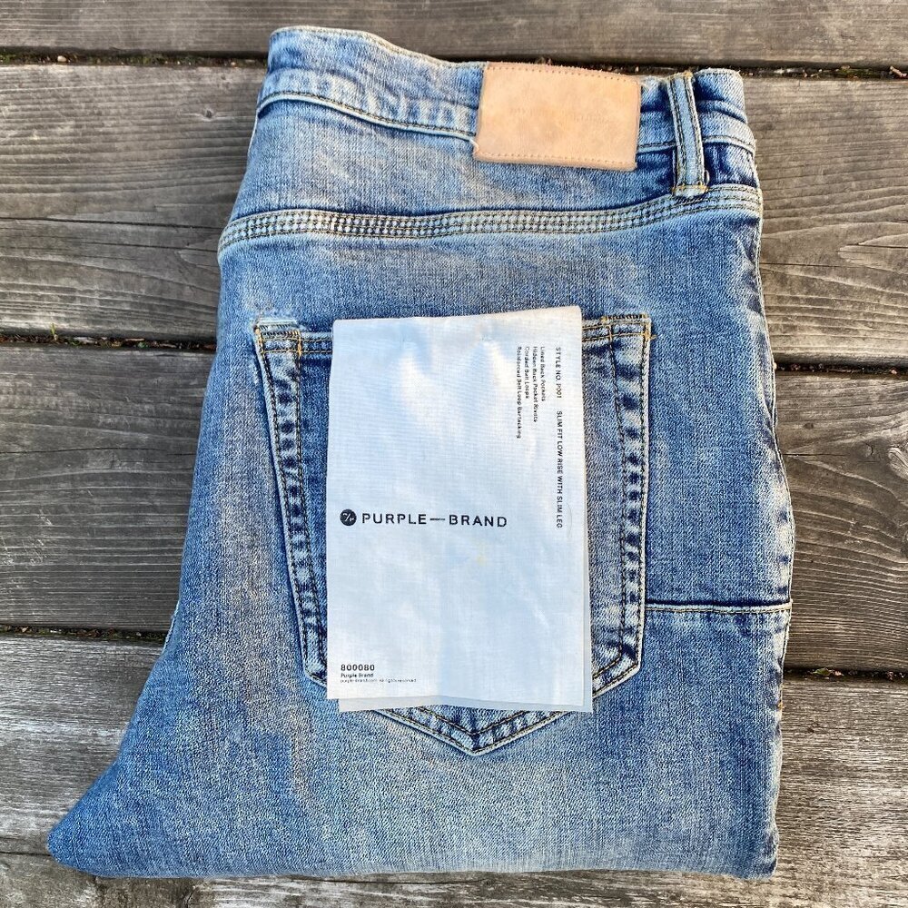 Purple Brand Designer Jeans Size 34 Style P001 Slim Fit Low Rise Slim Leg